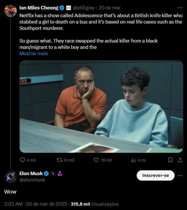 Criador de Adolescência reage à teoria propagada por Elon Musk