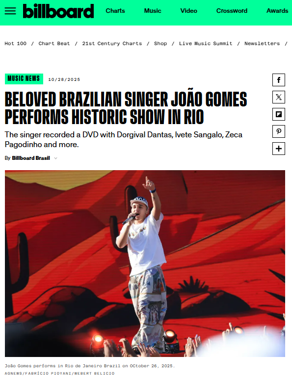 Show de João Gomes na Lapa ganha destaque na Billboard Show de João Gomes na Lapa ganha destaque na Billboard nos EUA